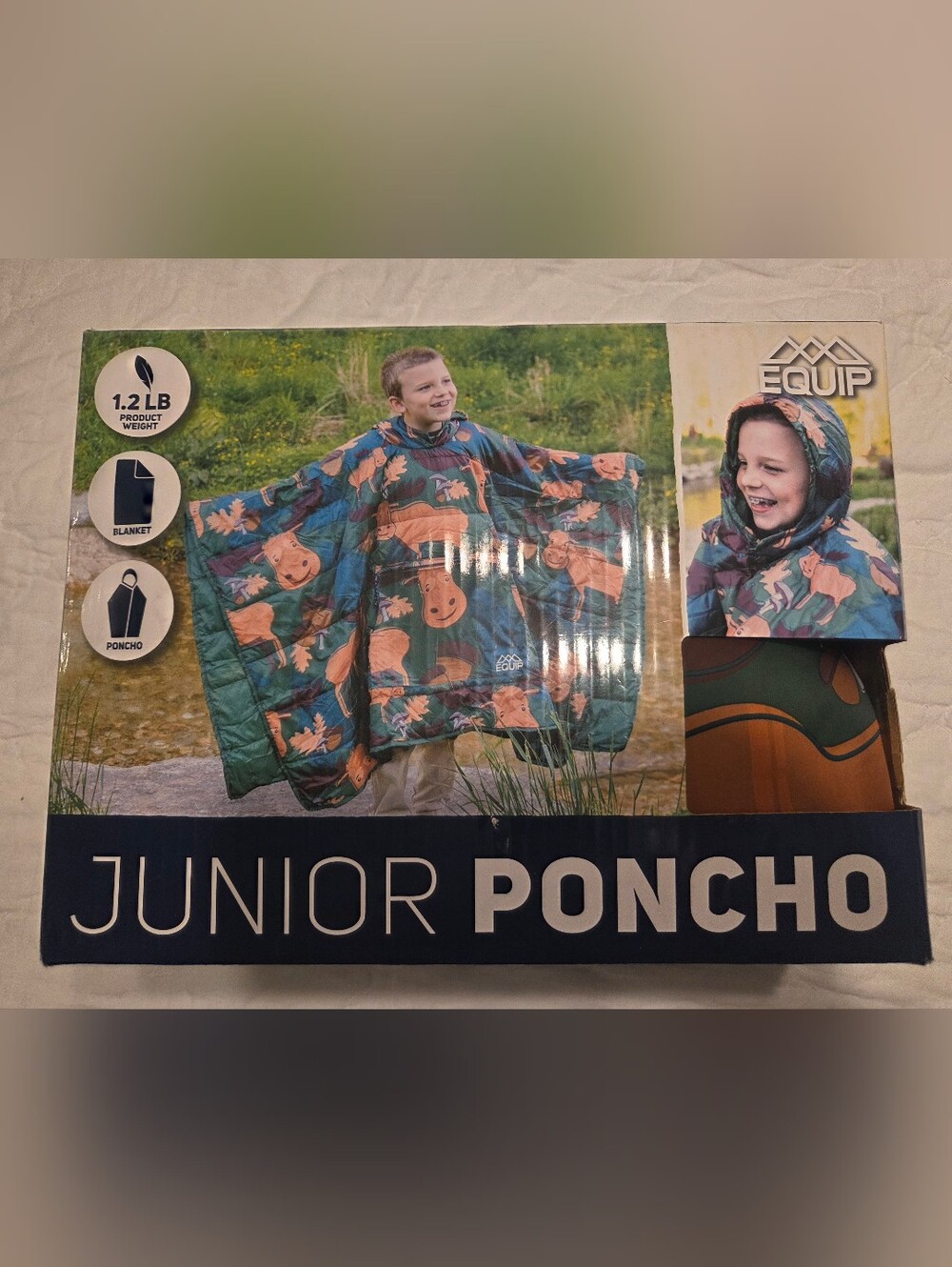 Equip Junior Poncho Wearable Blanket Kids Green Moose Print Camping Outdoor NIB